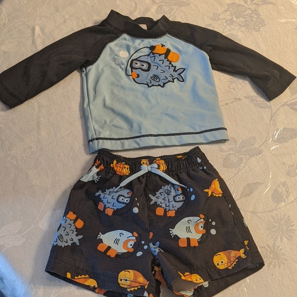 Gymboree 6-12 month swim set rash guard and trunks